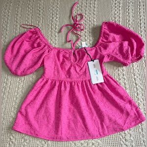 Women's Square Tie Neck Puffed Short Sleeve Top | Future Collective | XXS  NWT